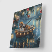 アメリカンイングリッシュフォックスハウンドクリスマスフェスティバル航海 スクエア壁時計 (傾斜)