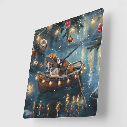 アメリカンイングリッシュフォックスハウンドクリスマスフェスティバル航海 スクエア壁時計 (傾斜)