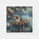 アメリカンイングリッシュフォックスハウンドクリスマスフェスティバル航海 スタンダードカクテルナプキン (正面)