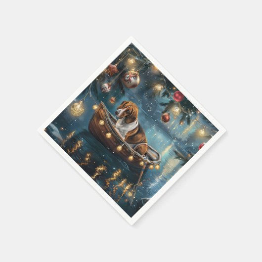 アメリカンイングリッシュフォックスハウンドクリスマスフェスティバル航海 スタンダードカクテルナプキン (角)