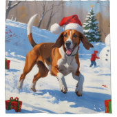 アメリカンイングリッシュフォックスハウンドクリスマスフェスティバル雪 シャワーカーテン (正面)