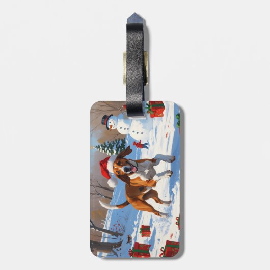 アメリカンイングリッシュフォックスハウンドクリスマスフェスティバル雪 ラゲッジタグ (裏面縦)