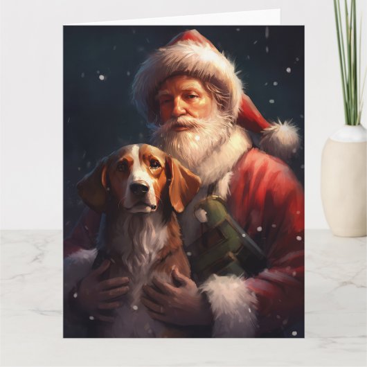 アメリカンイングリッシュフォックスハウンドサンタクロースのクリスマス カード (正面)