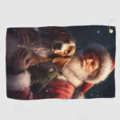 アメリカンイングリッシュフォックスハウンドサンタクロースのクリスマス ゴルフタオル (横)