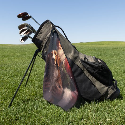 アメリカンイングリッシュフォックスハウンドサンタクロースのクリスマス ゴルフタオル (グリーン)