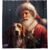 アメリカンイングリッシュフォックスハウンドサンタクロースのクリスマス シャワーカーテン (正面)