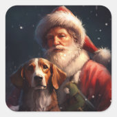 アメリカンイングリッシュフォックスハウンドサンタクロースのクリスマス スクエアシール (正面)