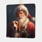 アメリカンイングリッシュフォックスハウンドサンタクロースのクリスマス セラミックオーナメント (左)