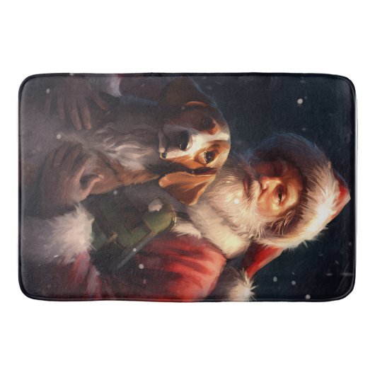 アメリカンイングリッシュフォックスハウンドサンタクロースのクリスマス バスマット (正面)