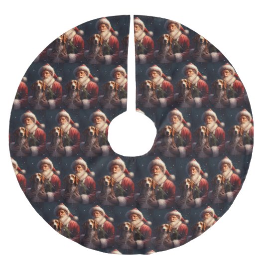 アメリカンイングリッシュフォックスハウンドサンタクロースのクリスマス ブラッシュドポリエステルツリースカート (正面)