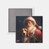 アメリカンイングリッシュフォックスハウンドサンタクロースのクリスマス マグネット (正面/裏面)