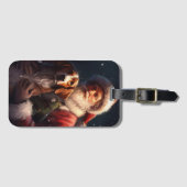 アメリカンイングリッシュフォックスハウンドサンタクロースのクリスマス ラゲッジタグ (正面横)