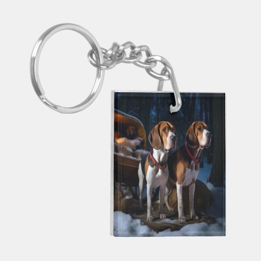 アメリカンイングリッシュフォックスハウンドスノーウィースライクリスマス キーホルダー (正面左)
