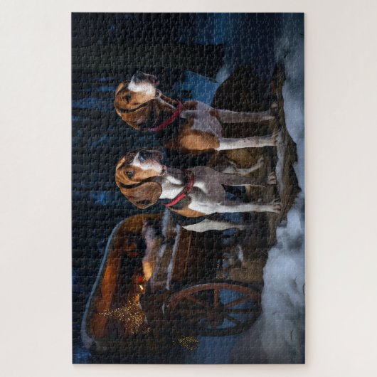 アメリカンイングリッシュフォックスハウンドスノーウィースライクリスマス ジグソーパズル (縦)