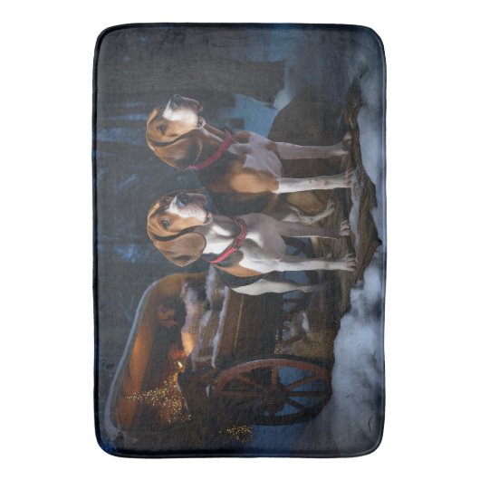 アメリカンイングリッシュフォックスハウンドスノーウィースライクリスマス バスマット (正面縦)