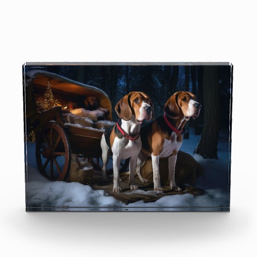 アメリカンイングリッシュフォックスハウンドスノーウィースライクリスマス フォトブロック (正面)