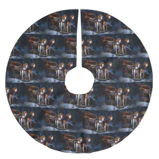 アメリカンイングリッシュフォックスハウンドスノーウィースライクリスマス ブラッシュドポリエステルツリースカート (正面)