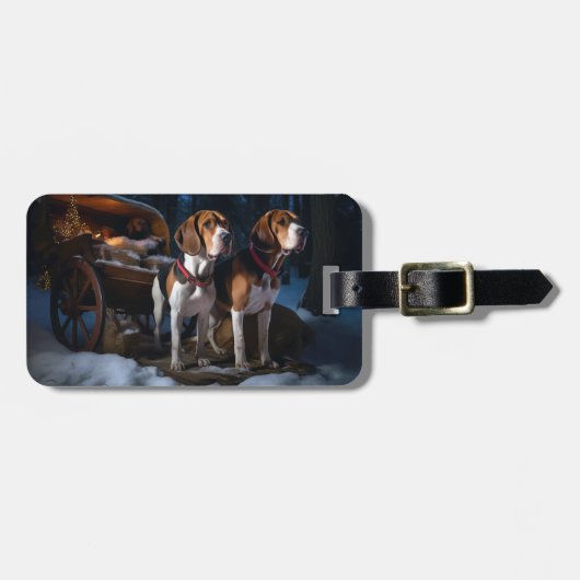 アメリカンイングリッシュフォックスハウンドスノーウィースライクリスマス ラゲッジタグ (正面横)