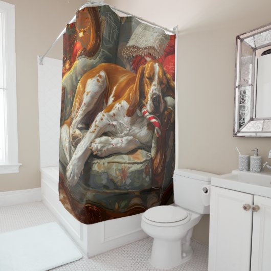 アメリカンイングリッシュフォックスハウンドドッグクリスマスフェスティバル シャワーカーテン (インサイチュ)