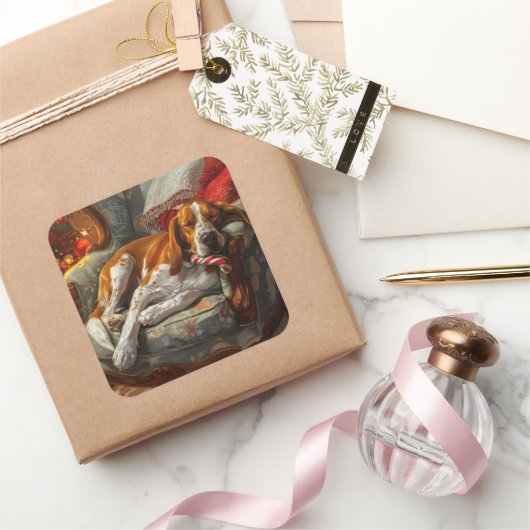 アメリカンイングリッシュフォックスハウンドドッグクリスマスフェスティバル スクエアシール (ギフト)