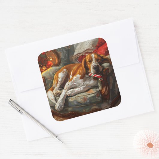 アメリカンイングリッシュフォックスハウンドドッグクリスマスフェスティバル スクエアシール (封筒)