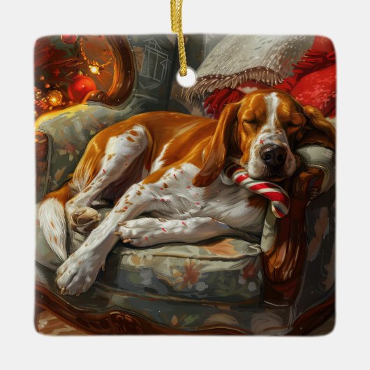 アメリカンイングリッシュフォックスハウンドドッグクリスマスフェスティバル セラミックオーナメント (正面)