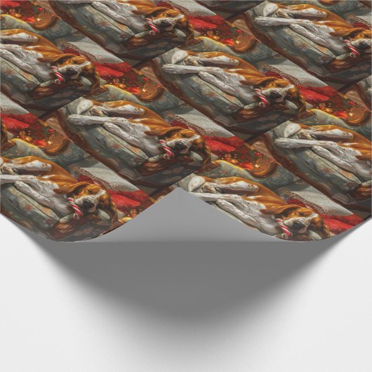 アメリカンイングリッシュフォックスハウンドドッグクリスマスフェスティバル ラッピングペーパー (角)