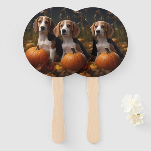 アメリカンイングリッシュフォックスハウンドパピー秋の喜び ハンドファン (正面&裏面)