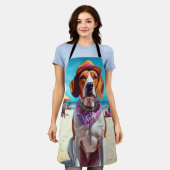 アメリカンイングリッシュフォックスハウンドビーチ、夏の贈り物 エプロン (着用した状態)