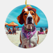 アメリカンイングリッシュフォックスハウンドビーチ、夏の贈り物 セラミックオーナメント (裏面)