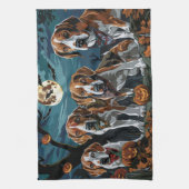 アメリカンイングリッシュフォックスハウンド不気味ハロウィーン キッチンタオル (縦)