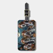 アメリカンイングリッシュフォックスハウンド不気味ハロウィーン ラゲッジタグ (正面縦)