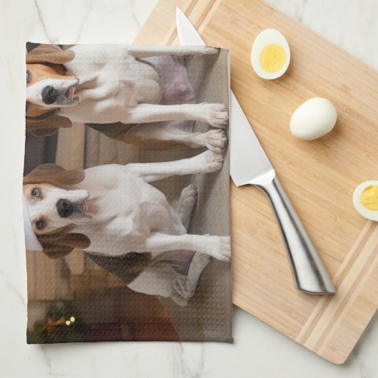 アメリカンイングリッシュフォックスハウンド暖炉クリスマス キッチンタオル (四つ折り)