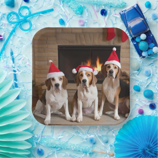 アメリカンイングリッシュフォックスハウンド暖炉クリスマス ペーパープレート (パーティー)