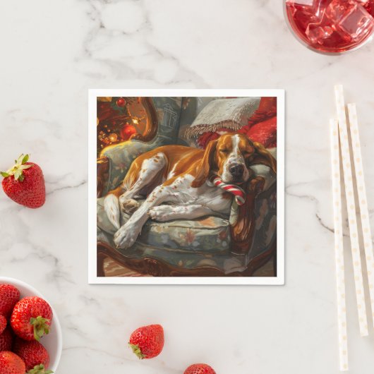 アメリカンイングリッシュフォックスハウンド 犬のクリスマス フェスティブ スタンダードカクテルナプキン (インサイチュ)