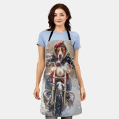 アメリカンイングリッシュフォーハウンドライディングバイククリスマス エプロン (着用した状態)