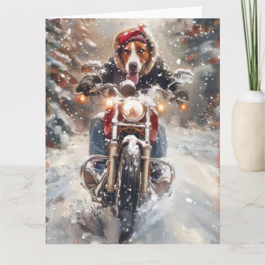 アメリカンイングリッシュフォーハウンドライディングバイククリスマス カード (正面)