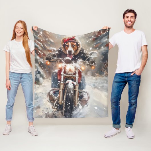 アメリカンイングリッシュフォーハウンドライディングバイククリスマス フリースブランケット (インサイチュ)