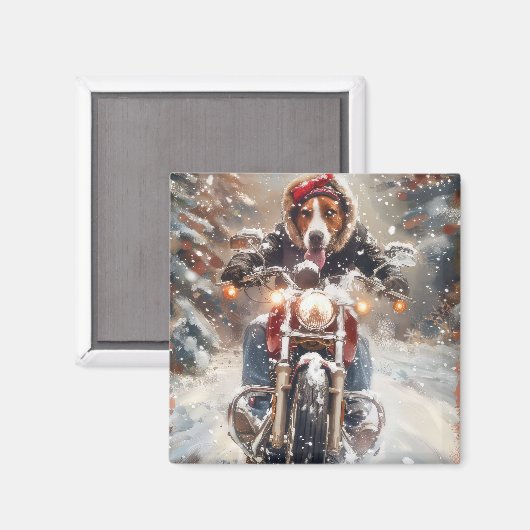 アメリカンイングリッシュフォーハウンドライディングバイククリスマス マグネット (正面/裏面)