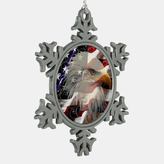 アメリカンイーグルフラッグスノーフレークオーナメント スノーフレークピューターオーナメント (左)
