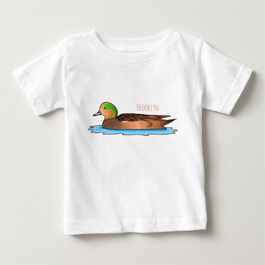 アメリカンウィグオン鳥の漫画イラストレーション ベビーTシャツ (正面)
