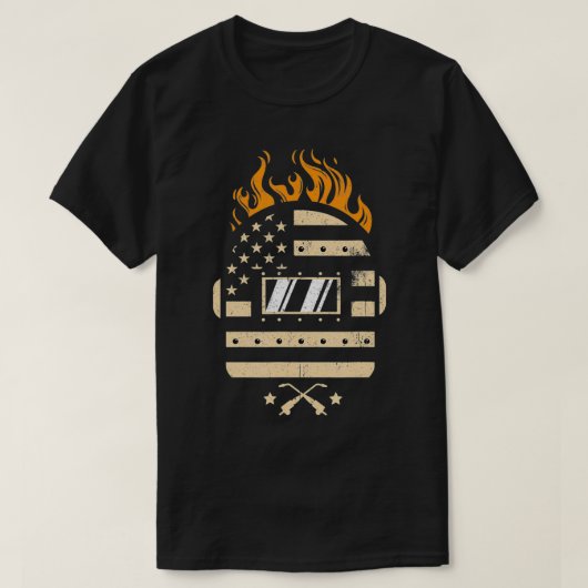 アメリカンウェルダーI米国国旗I溶接フードギフトアイディア Tシャツ (デザイン正面)