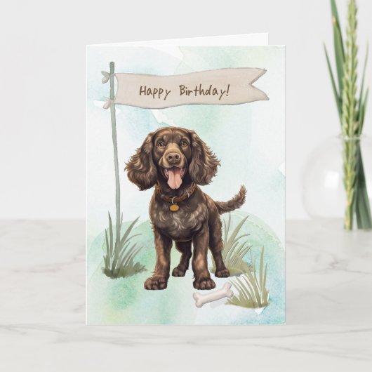 アメリカンウォータースパニエル犬ドッグ誕生日標識 カード (正面)