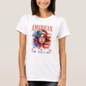 アメリカンウーマン愛国的な7月4日のTシャツ Tシャツ (正面)