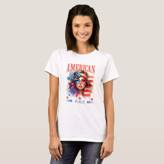 アメリカンウーマン愛国的な7月4日のTシャツ Tシャツ