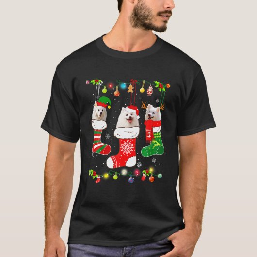 アメリカンエスキモクリスマスライトパピおもしろいークリスマス Tシャツ (正面)
