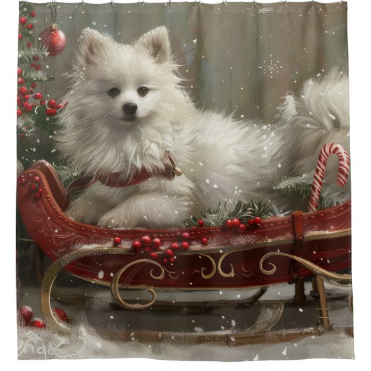 アメリカンエスキモドッグクリスマスフェスティバル シャワーカーテン (正面)