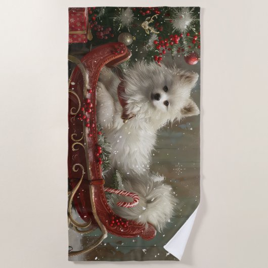 アメリカンエスキモドッグクリスマスフェスティバル ビーチタオル (正面)