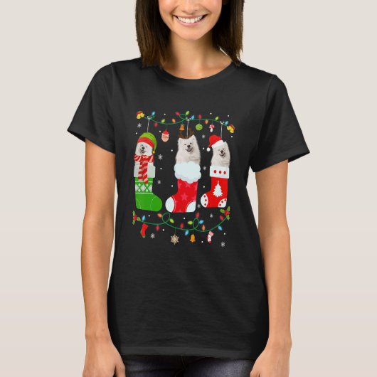 アメリカンエスキモドッグスリークリスマスソックスのセーター Tシャツ (正面)