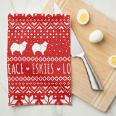 アメリカンエスキモドッグズクリスマスエスキーズホリデー キッチンタオル (四つ折り)